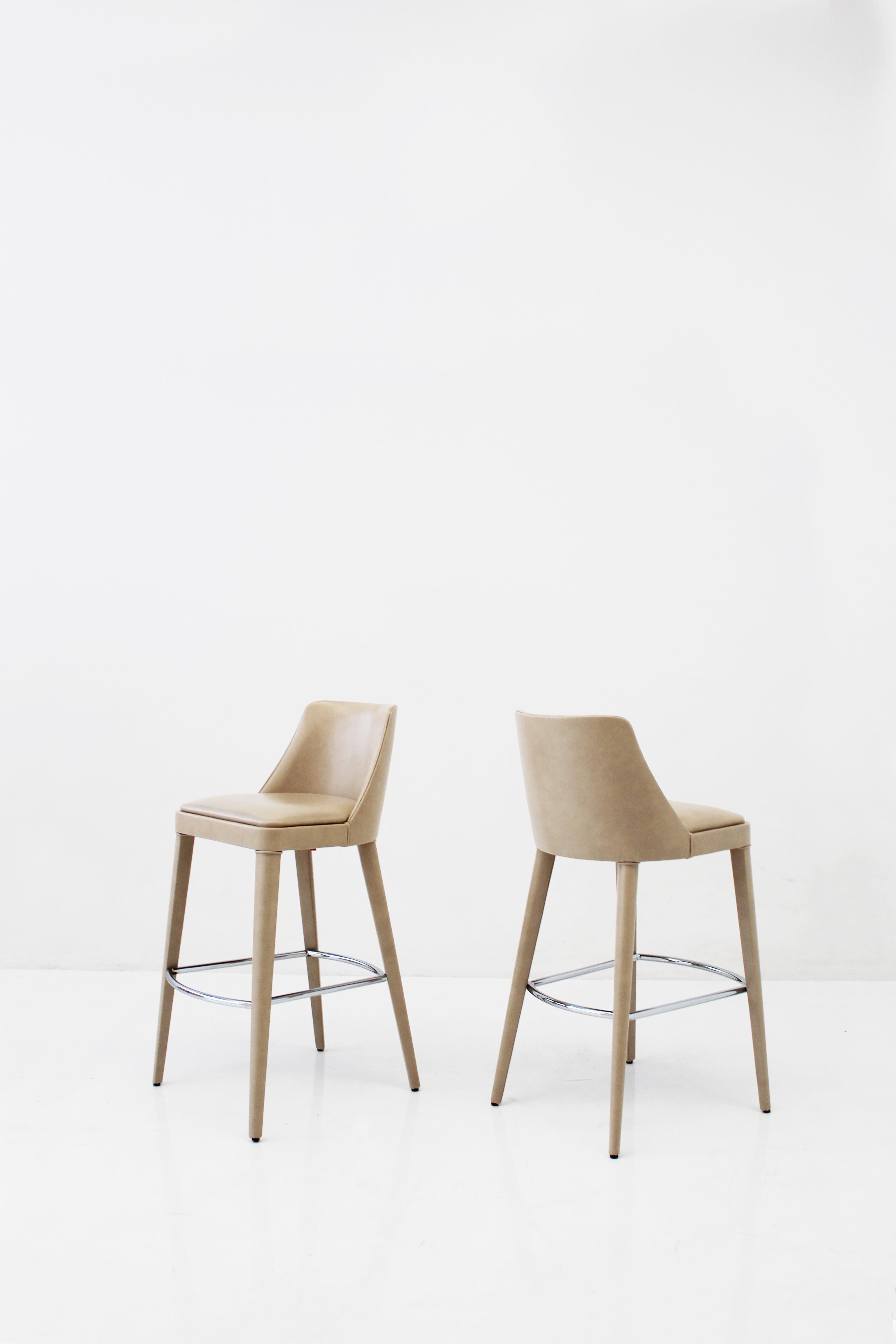 Altro Nude Color Ecoleather Beech Wood Chair High Stool by Casa Casati in vendita