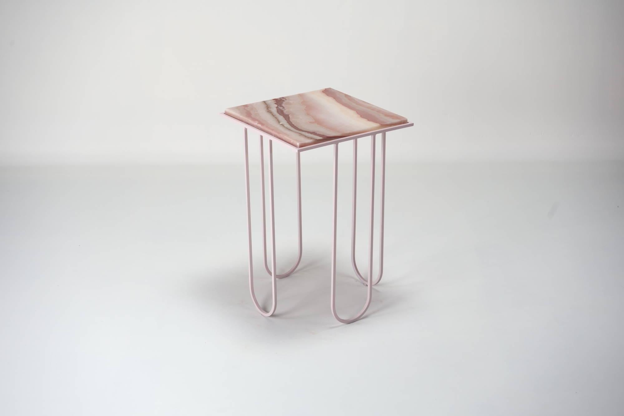 Minimalist Lola - Pink Onyx Side Table by DFdesignlab Handmade in Italy  For Sale