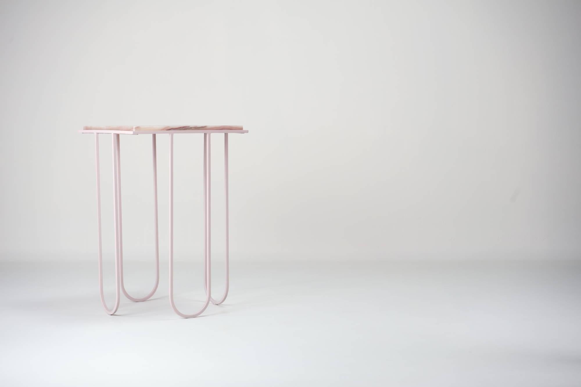 Italian Lola - Pink Onyx Side Table by DFdesignlab Handmade in Italy  For Sale