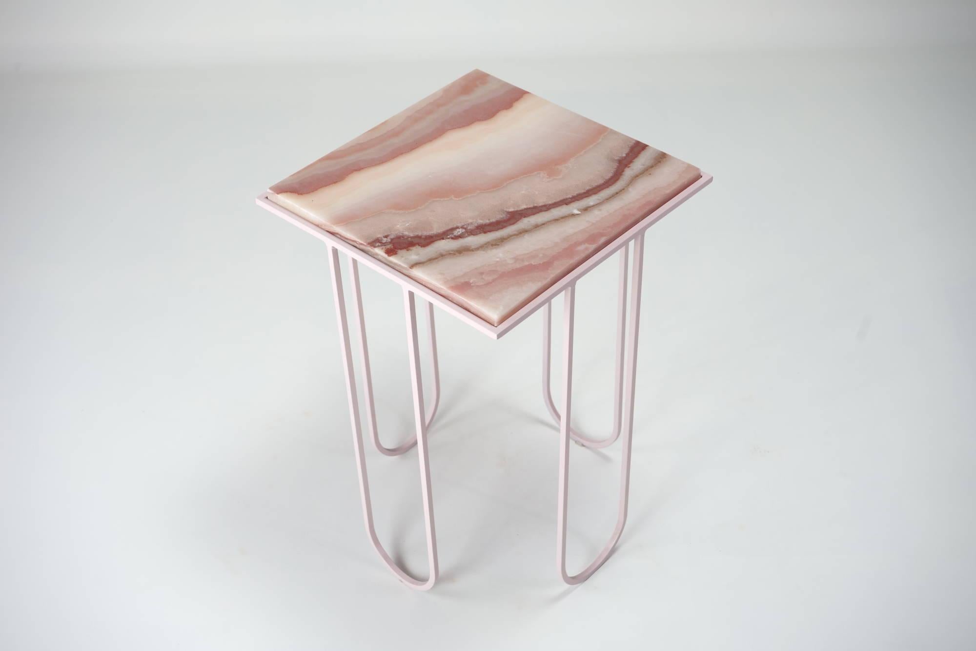 Metalwork Lola - Pink Onyx Side Table by DFdesignlab Handmade in Italy  For Sale