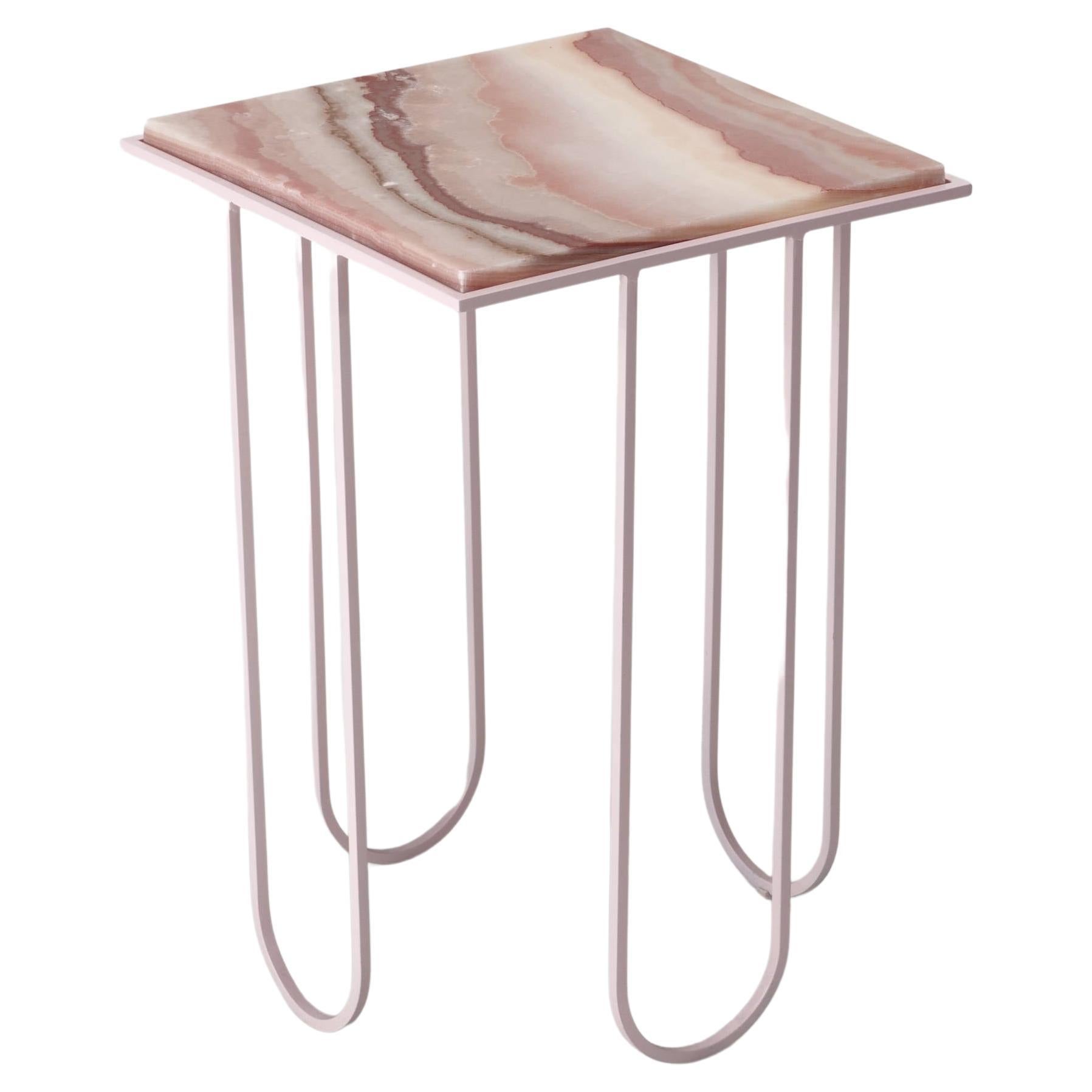 Lola - Table d'appoint en onyx rose, fabrique  la main en Italie, DFdesignlab 