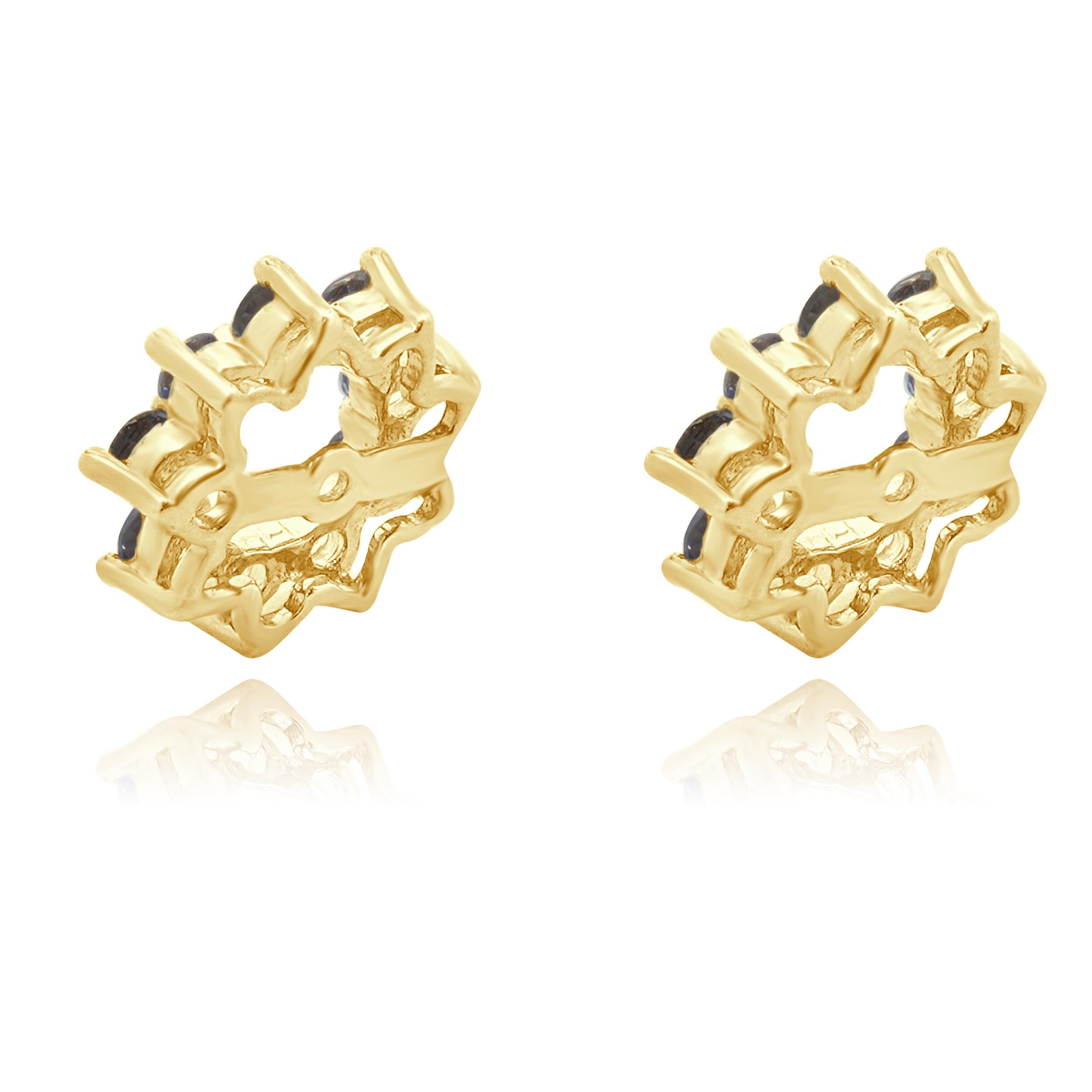 Taglio rotondo Lola Rose 14 Karat Yellow Gold Tanzanite Flower Earring Jackets in vendita