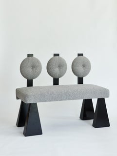 Lola Settee, Bouclé & Black Lacquered Wood Settee by Christian Siriano