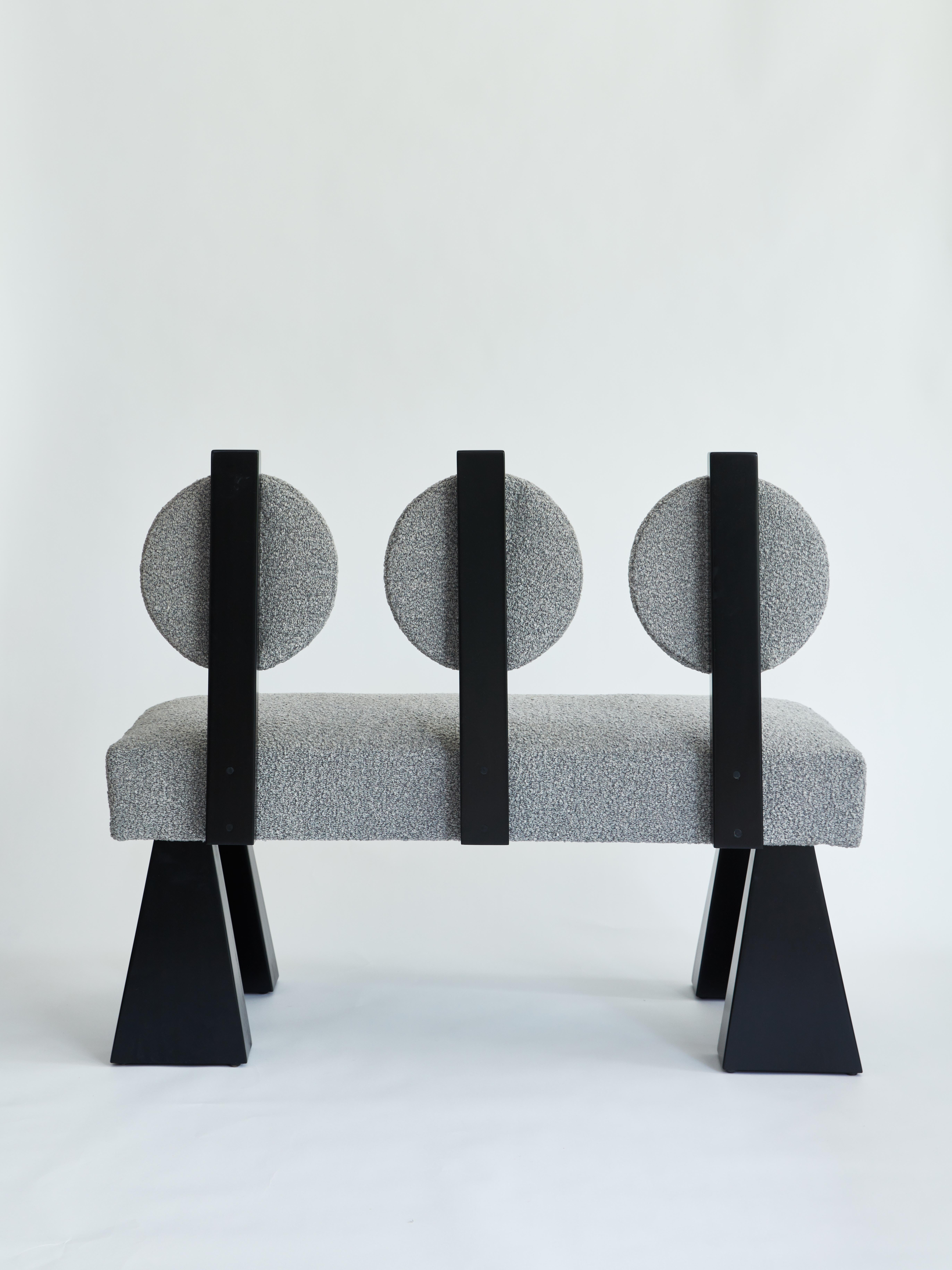 Modern Lola Settee, Bouclé & Black Lacquered Wood Settee by Christian Siriano For Sale