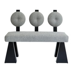Lola Settee, Bouclé & Black Lacquered Wood Settee by Christian Siriano