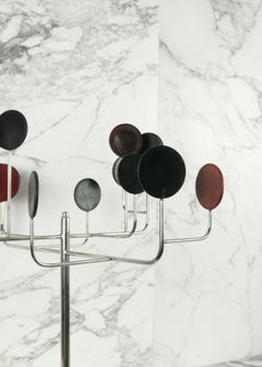 Colorful Leather and Brass Tree on Grey Marble Base Abstract Sculpture