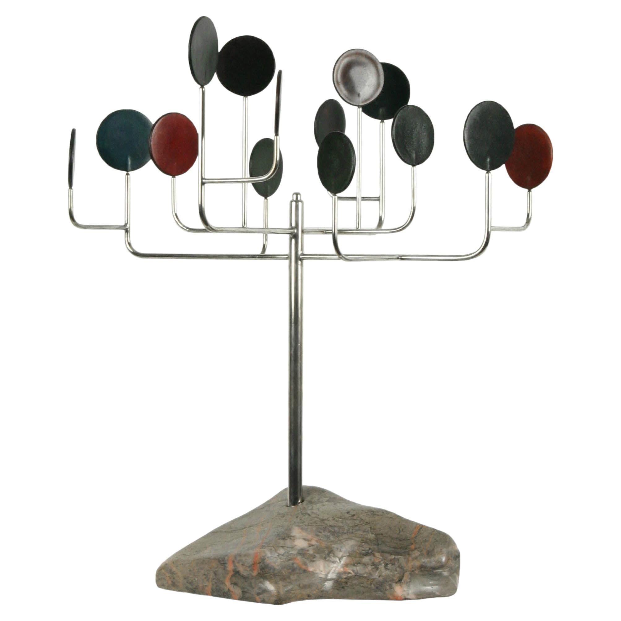 Loleka-14 Tree Sculpture of Brass, Marble and Leather For Sale