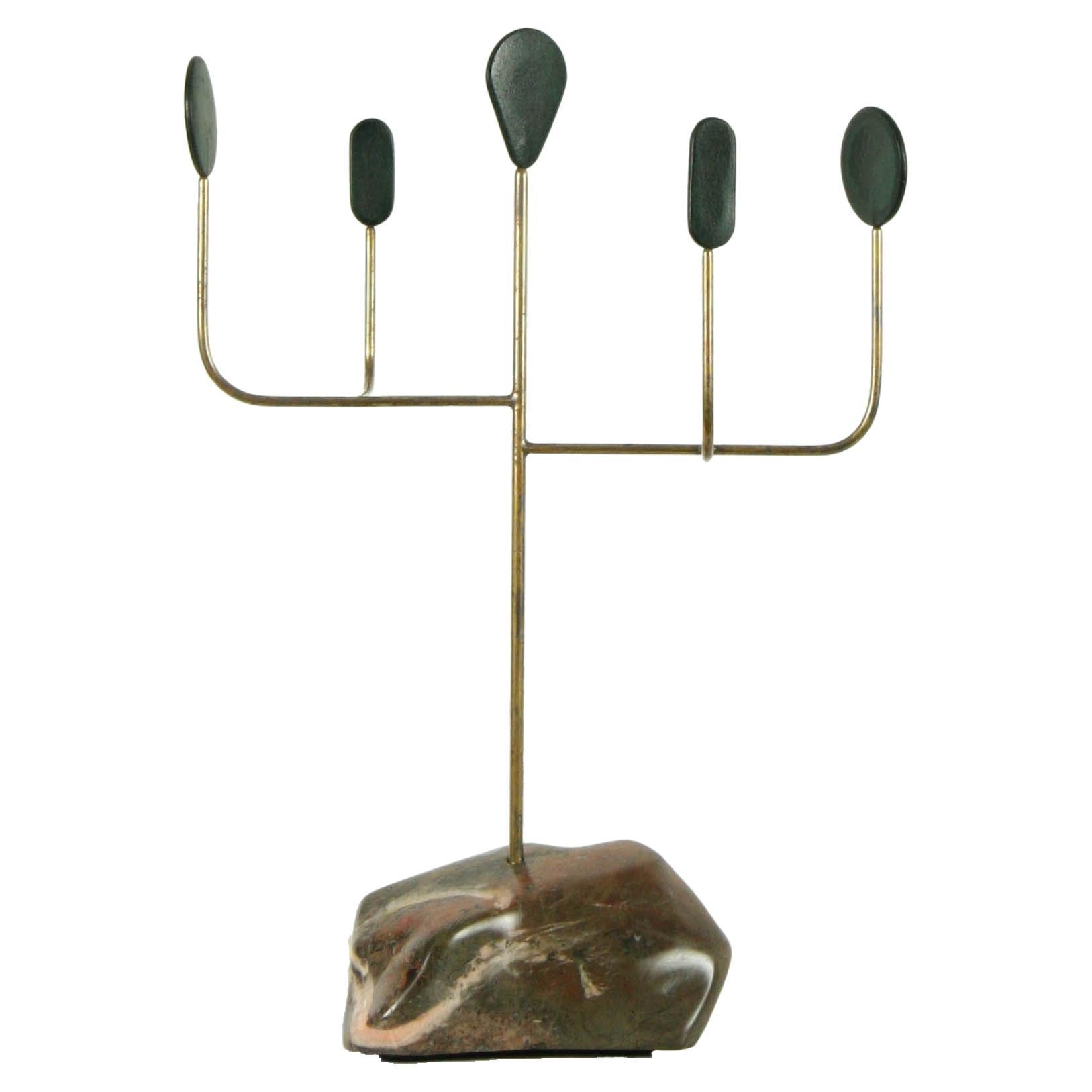 Loleka-5 Tree Sculpture of Brass, Marble and Leather For Sale