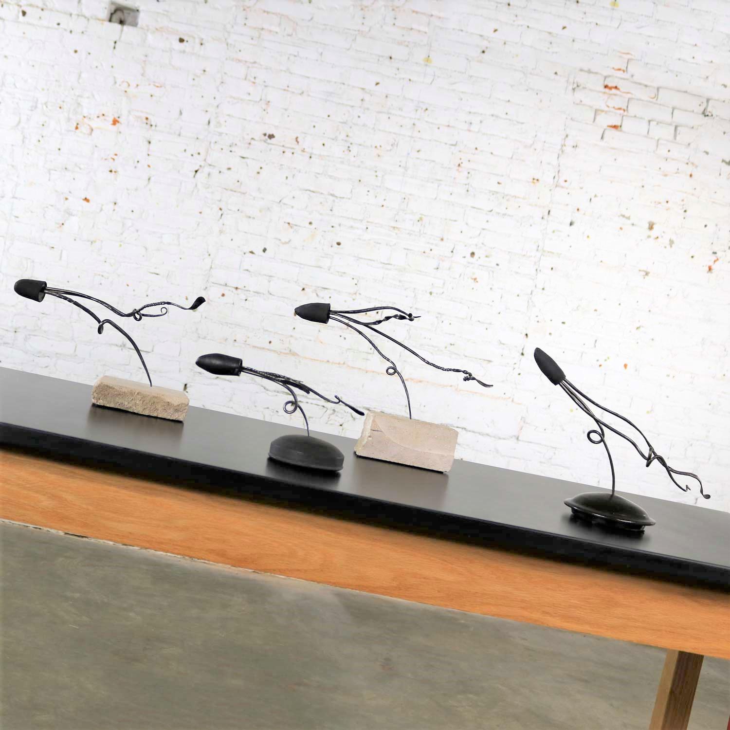 Moderno Loligo or Squid Metal Sculptures on Stone and Ceramic Bases by Larry Peters in vendita