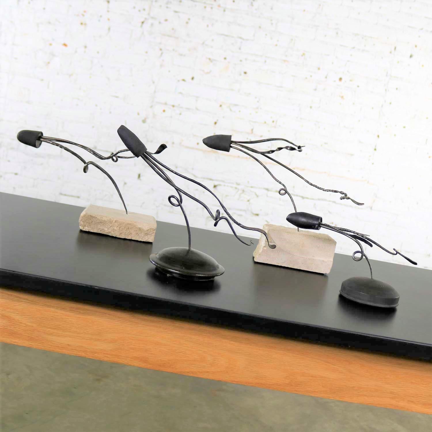 Americano Loligo or Squid Metal Sculptures on Stone and Ceramic Bases by Larry Peters in vendita