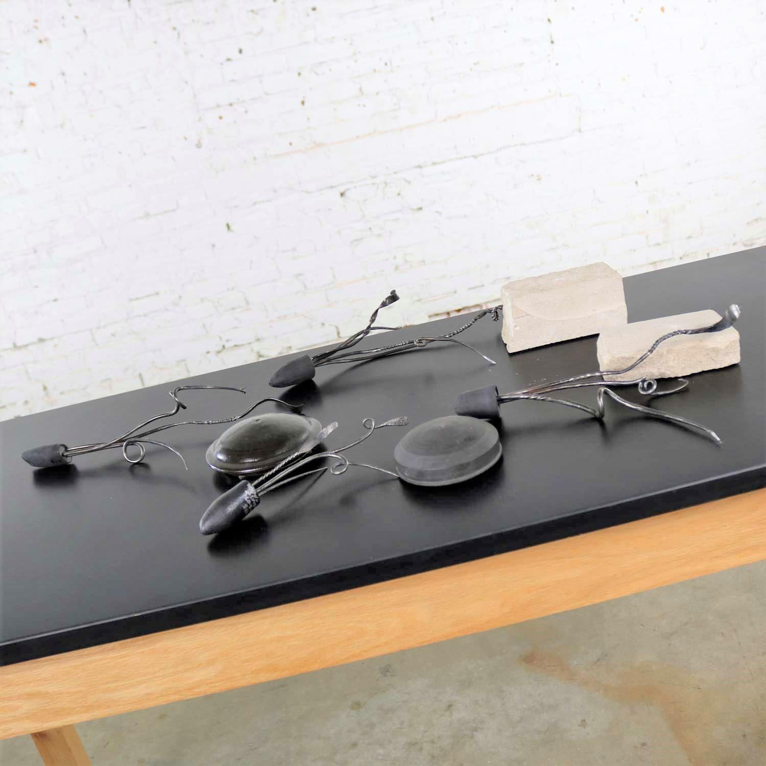 Loligo or Squid Metal Sculptures on Stone and Ceramic Bases by Larry Peters In condizioni buone in vendita a Topeka, KS