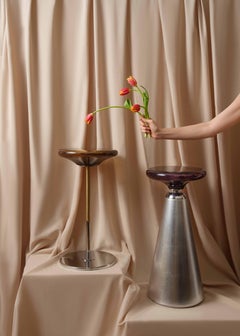 Glass Side Table, Nickel Plated Metal Base, Lollipop