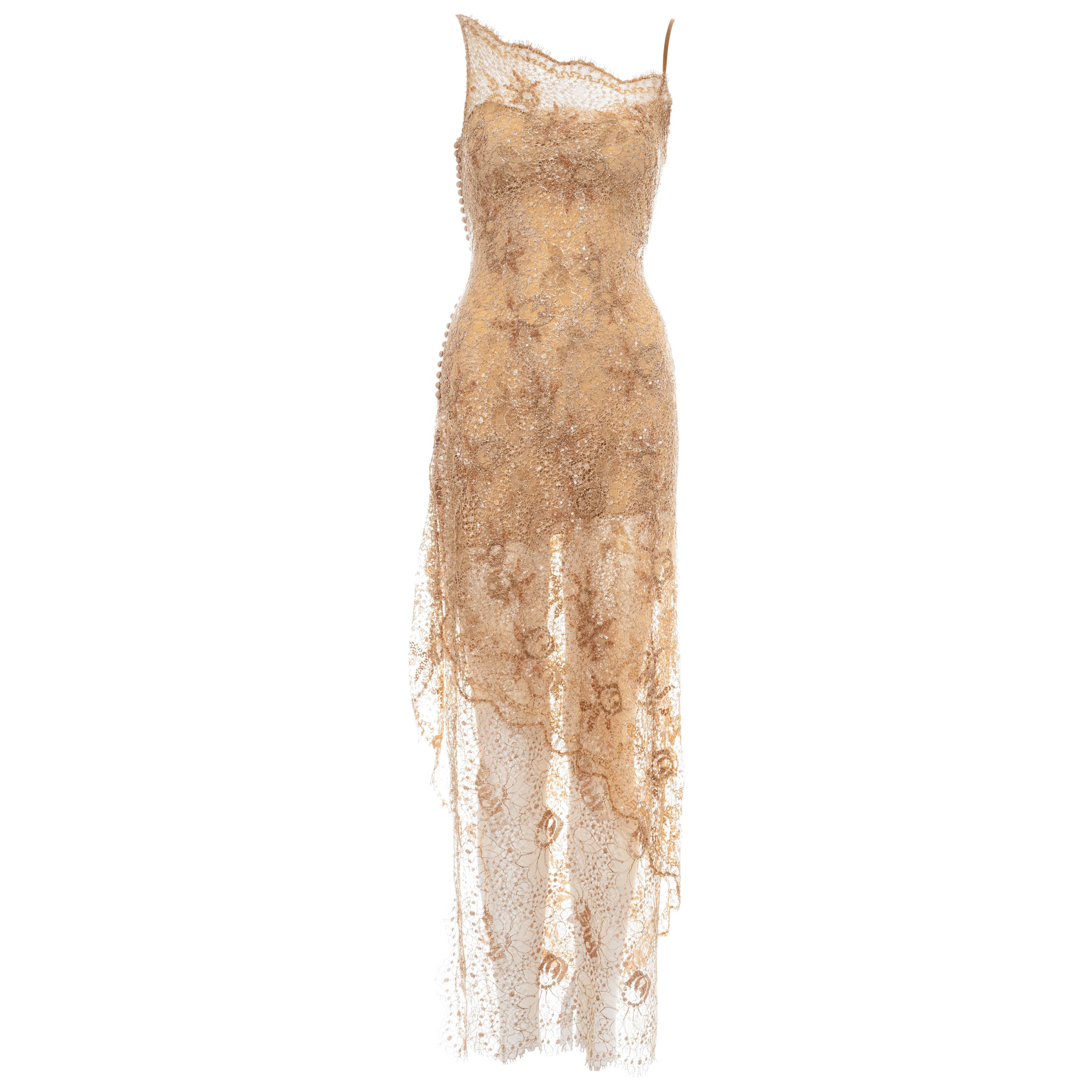 Lolita Lempicka apricot embellished metallic lace evening dress, ss 1999