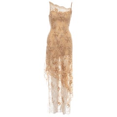 Lolita Lempicka apricot embellished metallic lace evening dress, ss 1999