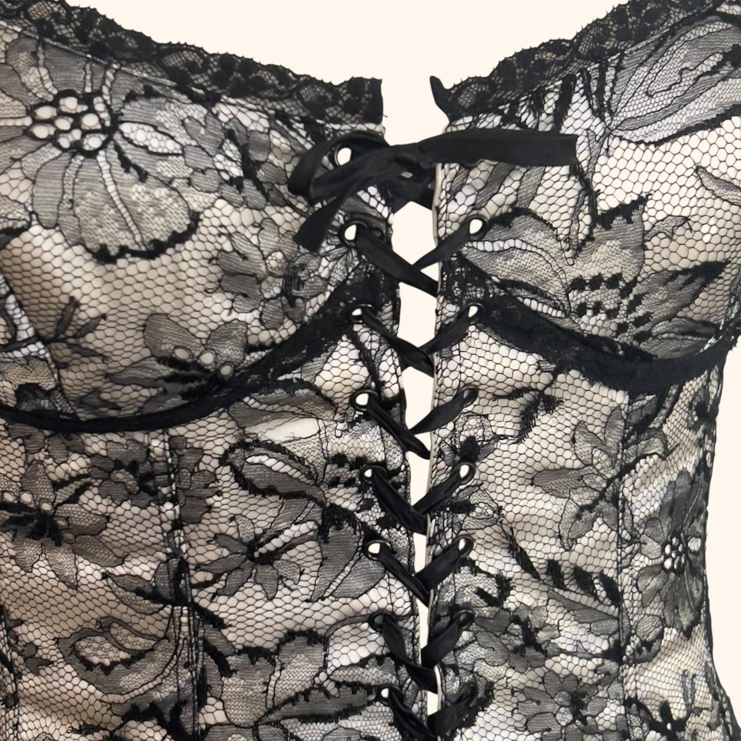 Lolita Lempicka F/W 1994 Minivestido corsé con encaje Gris en venta