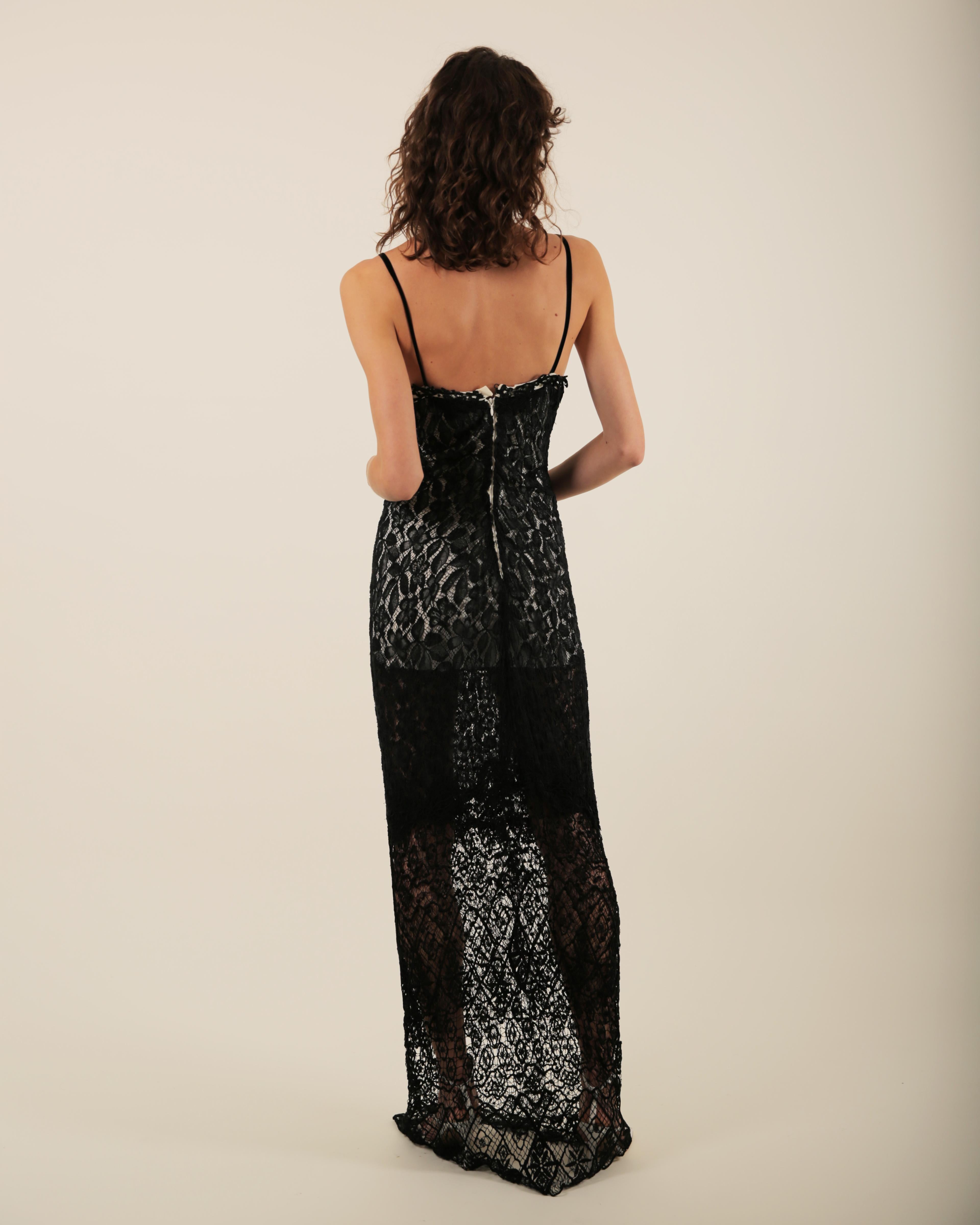 Lolita Lempicka FW 1995 Black white sheer crochet lace overlay bustier dress 40 For Sale 12