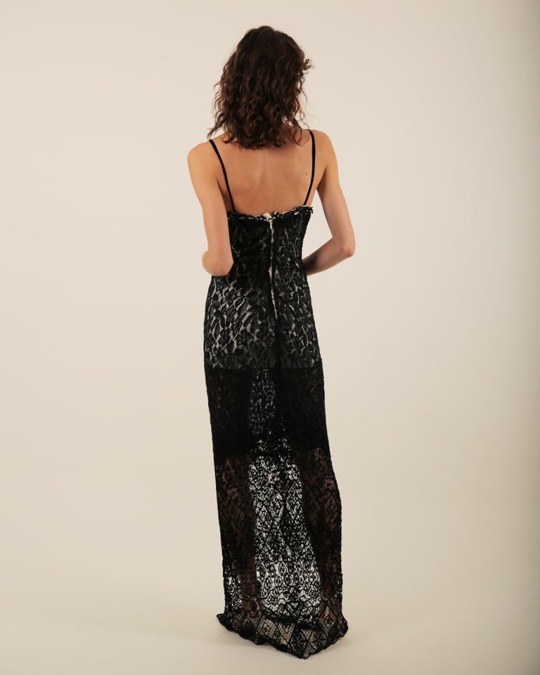 Lolita Lempicka Fw 1995 Black White Sheer Crochet Lace Overlay Bustier Dress 40