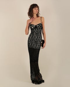 Lolita Lempicka FW 1995 Black white sheer crochet lace overlay bustier dress 40