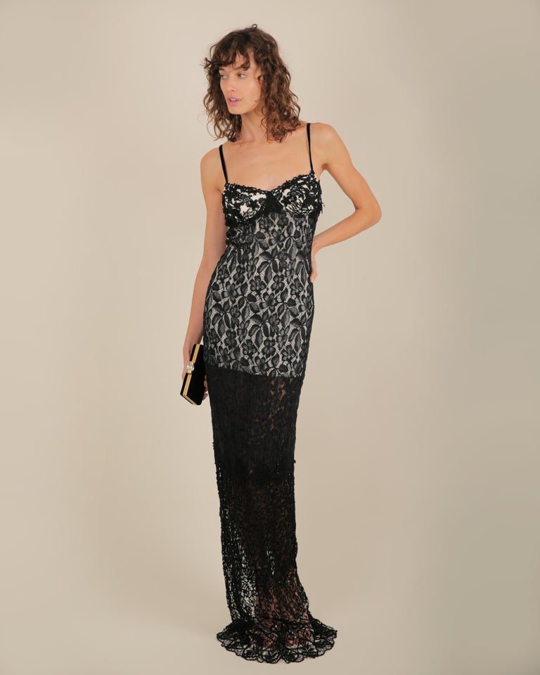Lolita Lempicka Fw 1995 Black White Sheer Crochet Lace Overlay Bustier Dress 40
