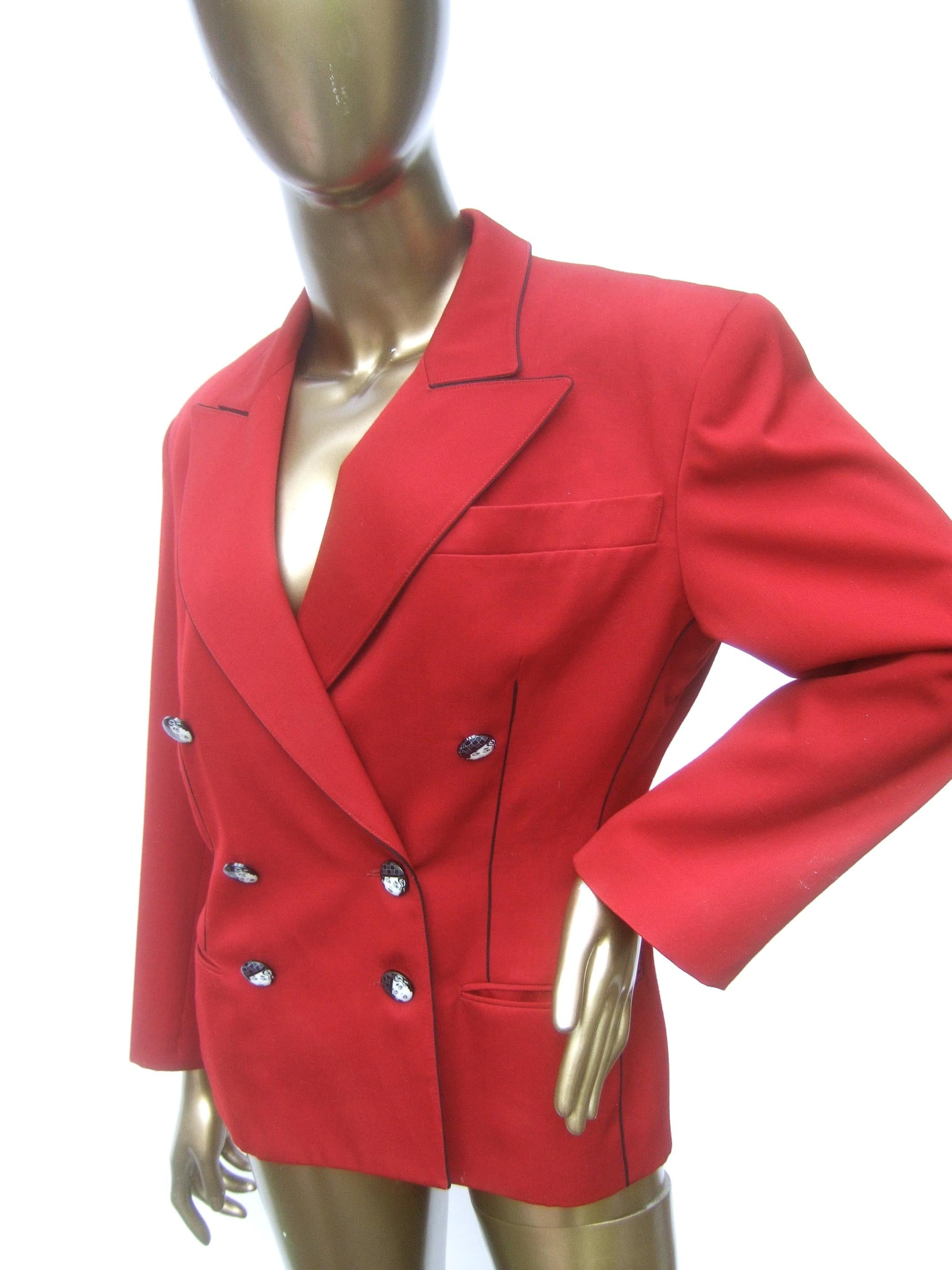 Lolita Lempicka Paris Red Wool Face Button Double-Breasted Blazer c 1980s For Sale 3