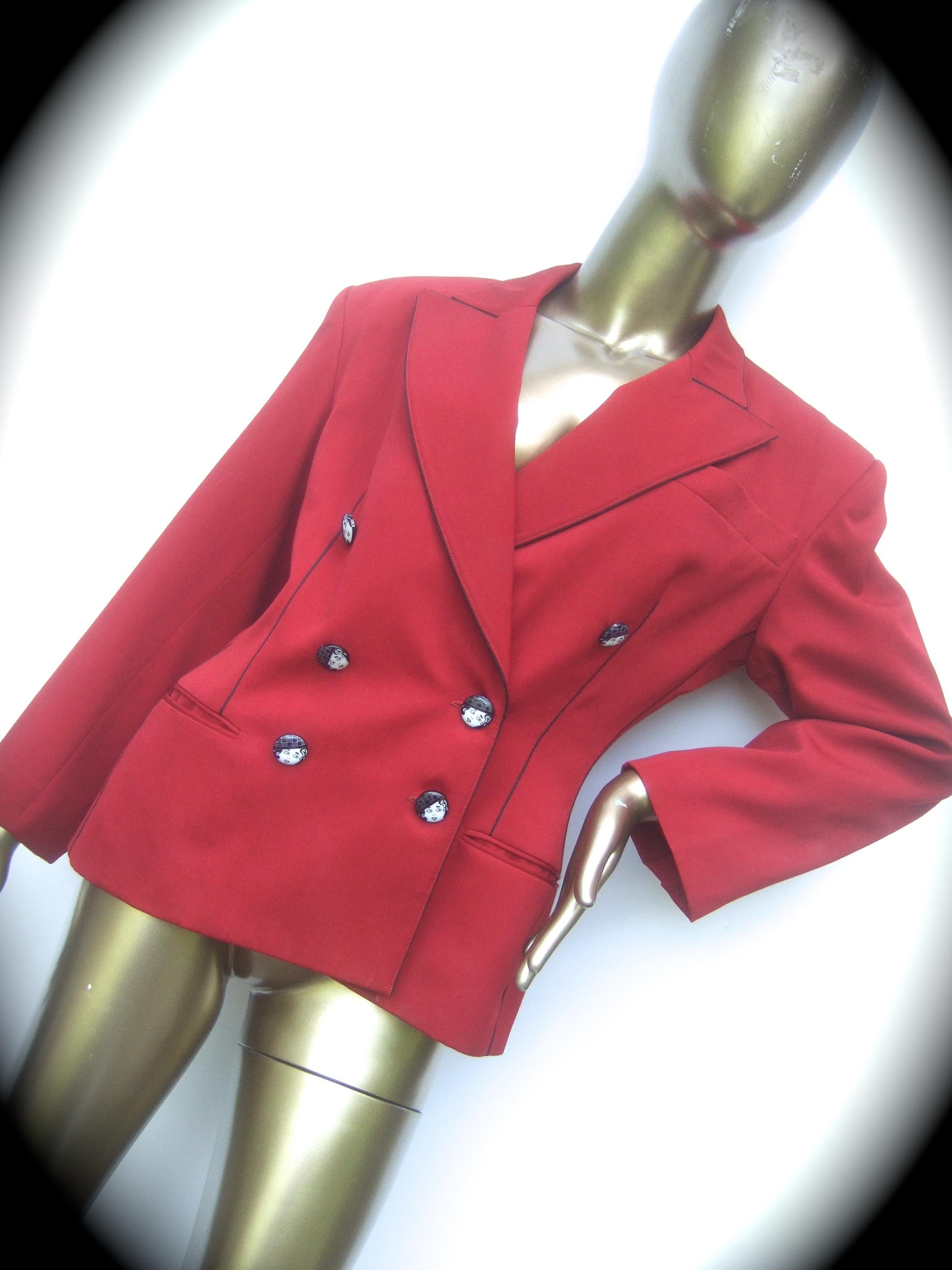 Lolita Lempicka Paris Red Wool Face Button Double-Breasted Blazer c 1980s For Sale 4