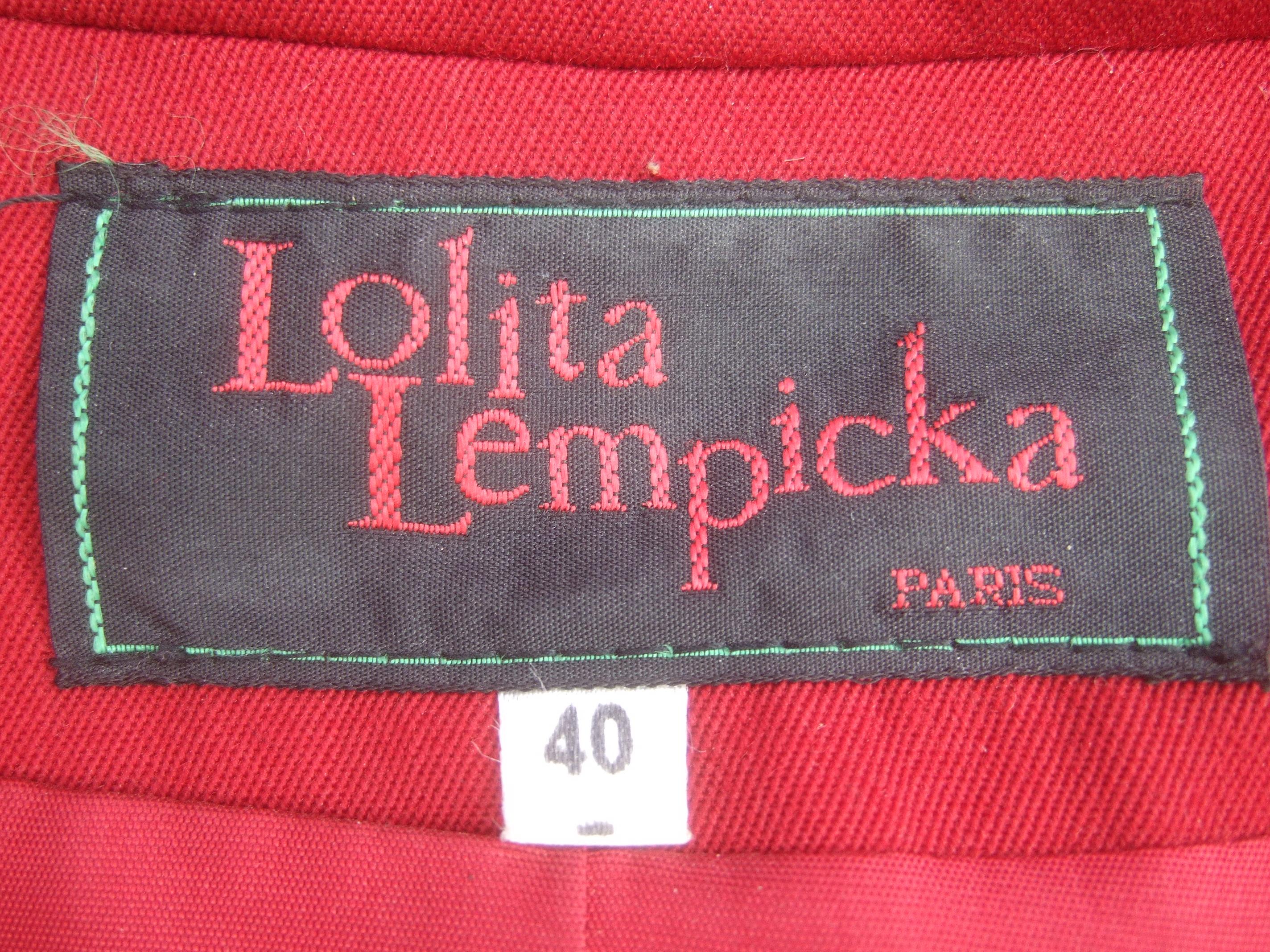 Lolita Lempicka Paris Red Wool Face Button Double-Breasted Blazer c 1980s For Sale 9