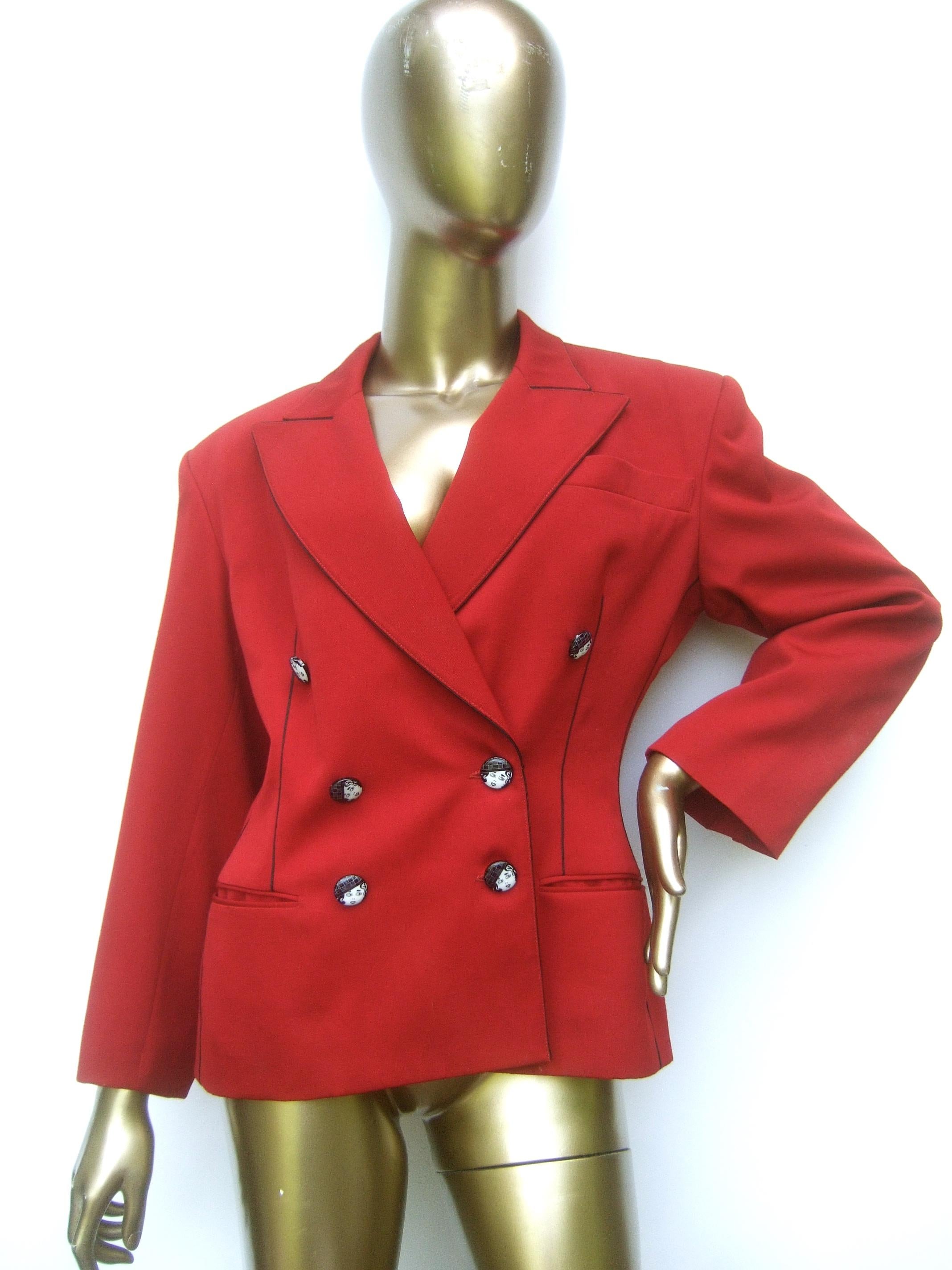Lolita Lempicka Paris Red Wool Face Button Double-Breasted Blazer c 1980s In Good Condition For Sale In University City, MO