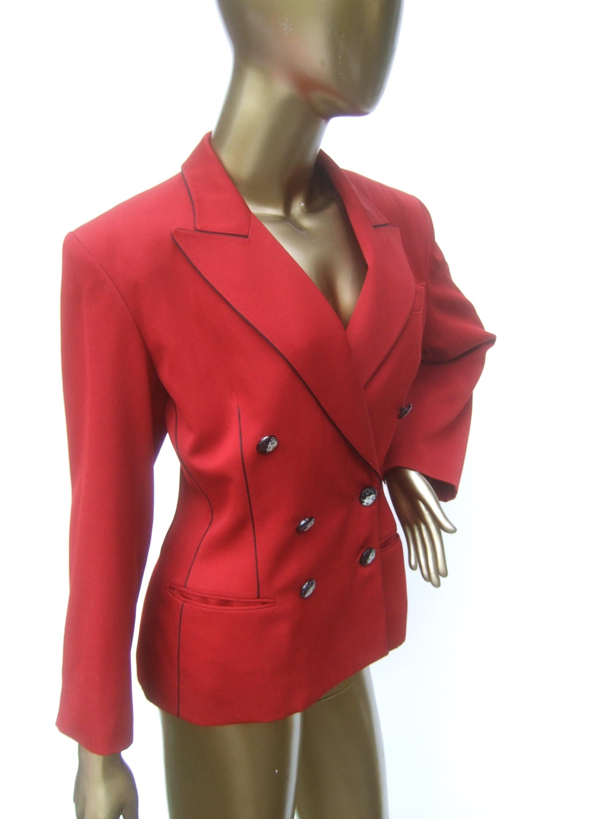 Women's Lolita Lempicka Paris Red Wool Face Button Double-Breasted Blazer c 1980s For Sale