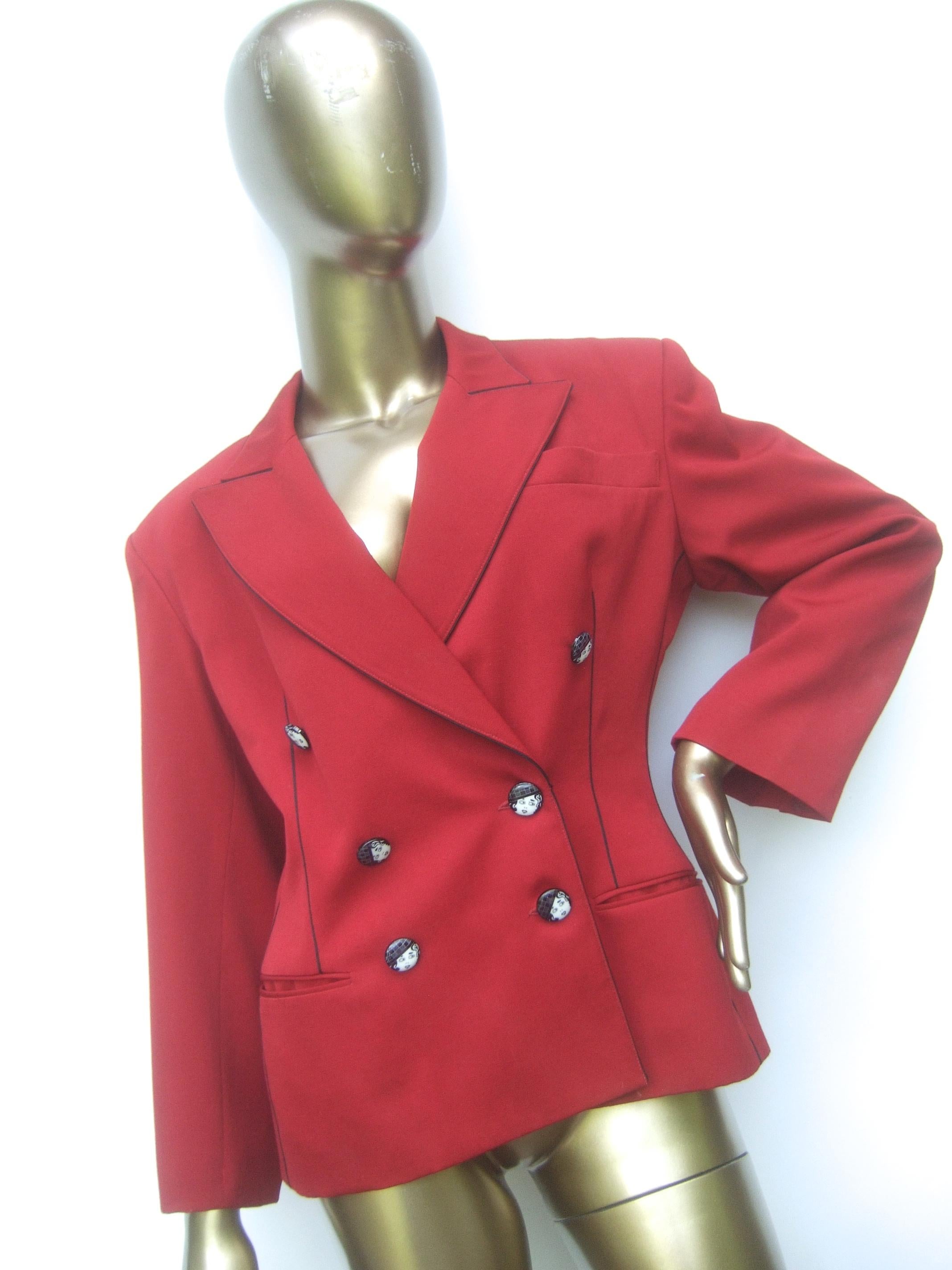 Lolita Lempicka Paris Red Wool Face Button Double-Breasted Blazer c 1980s For Sale 1