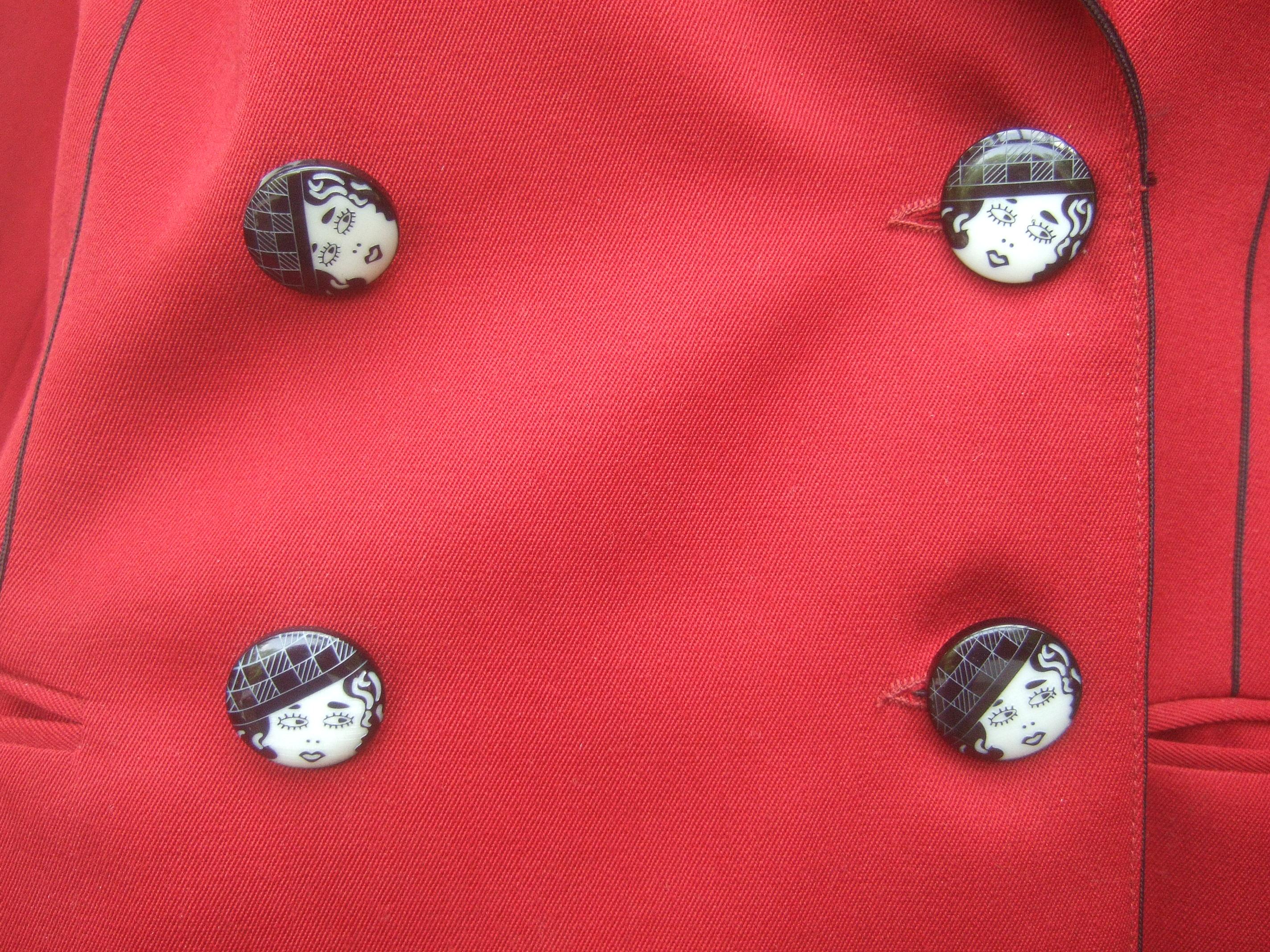 Lolita Lempicka Paris Red Wool Face Button Double-Breasted Blazer c 1980s For Sale 2