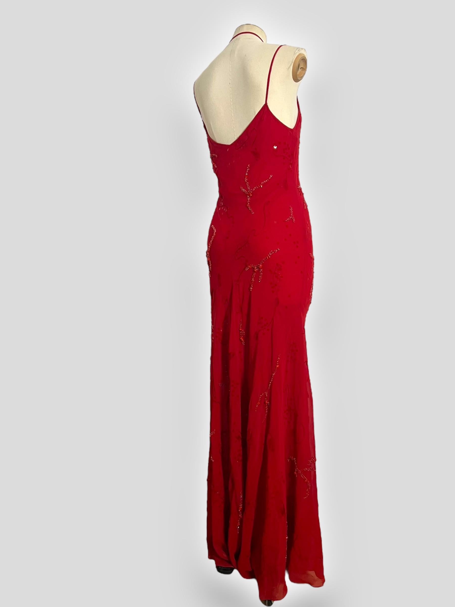 Lolita Lempicka - Robe dos nu en soie rouge perlée, printemps/été 2001 en vente 1