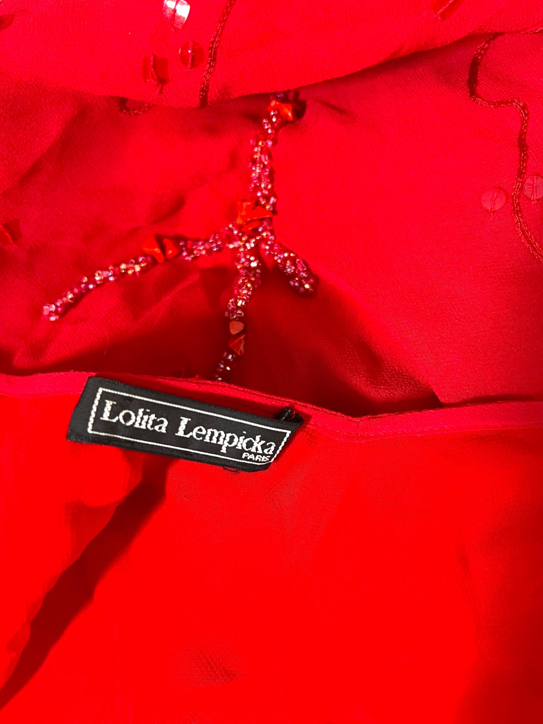 Lolita Lempicka - Robe dos nu en soie rouge perlée, printemps/été 2001 en vente 4