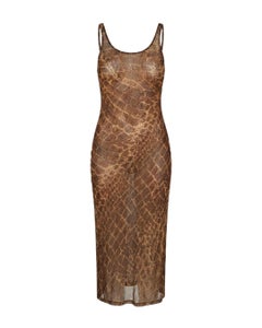 Lolita Lempicka S/S 1996 Runway Sheer Python Print Silk Maxi Dress