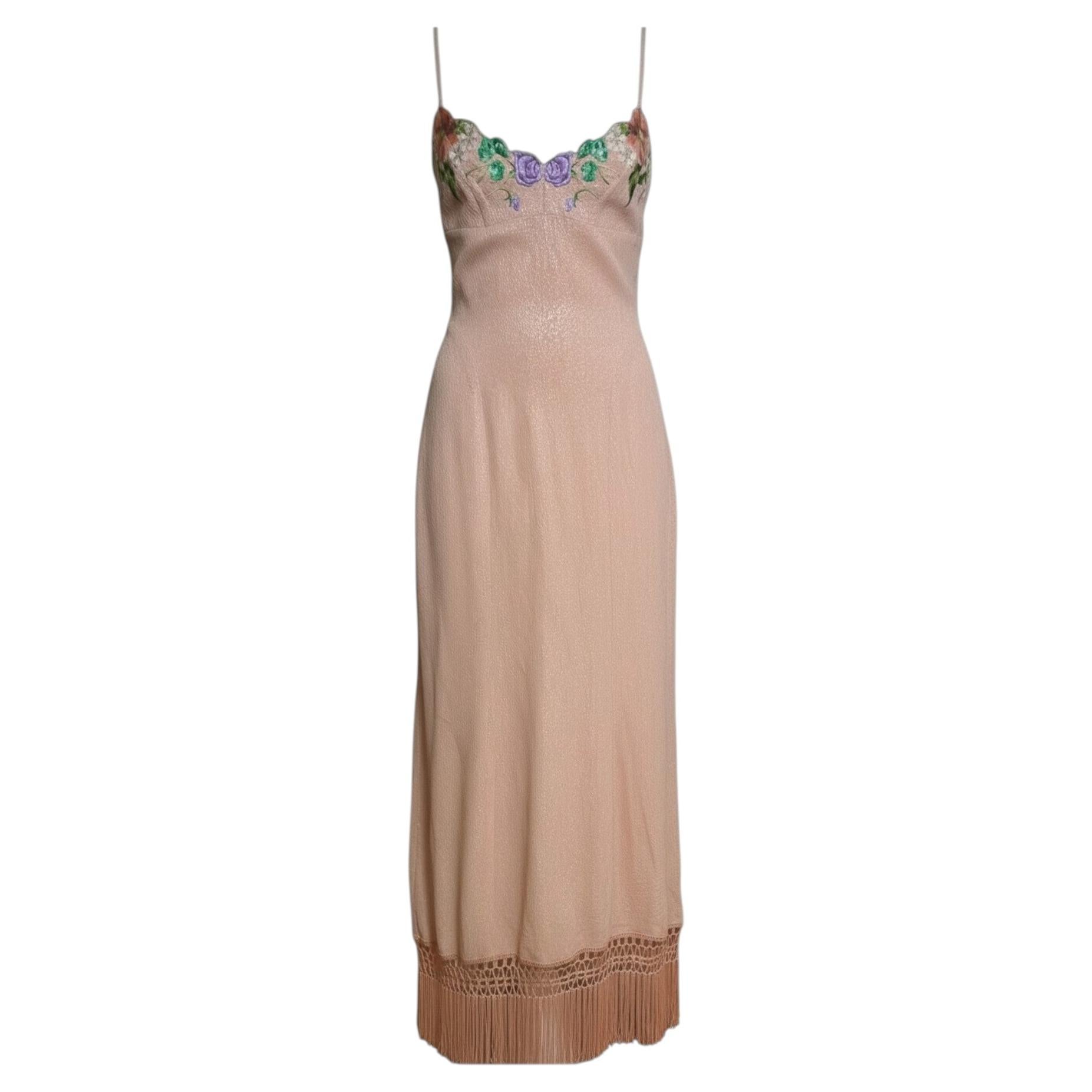 Lolita Lempicka S/S 1999 Embroidered Floral Slip Fringed Dress
