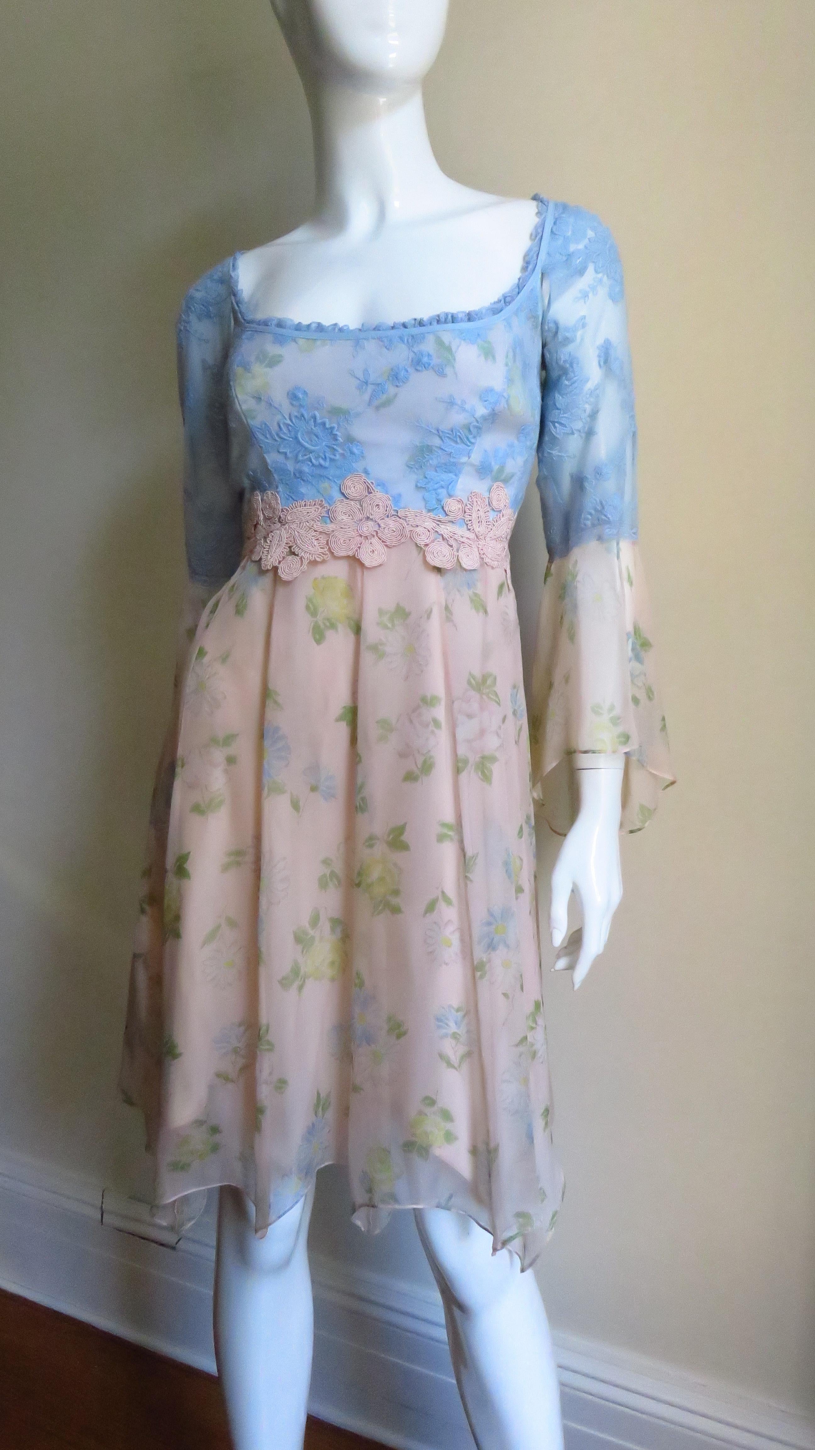 Lolita Lempicka Silk Dress with Lace In Good Condition In Water Mill, NY