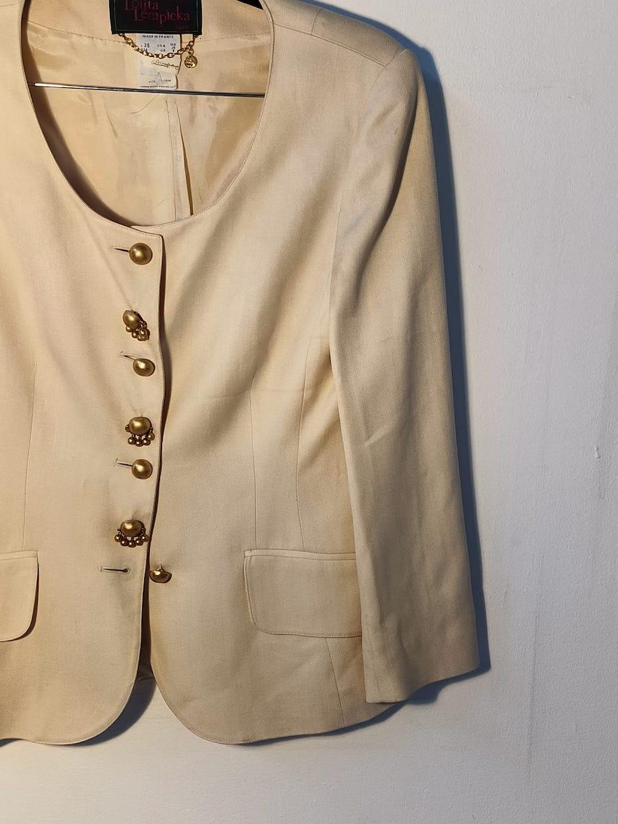 Lolita Lempicka Vintage-Blazer in Creme mit Goldknöpfen, Frankreich, 1990er Jahre (Brown) im Angebot