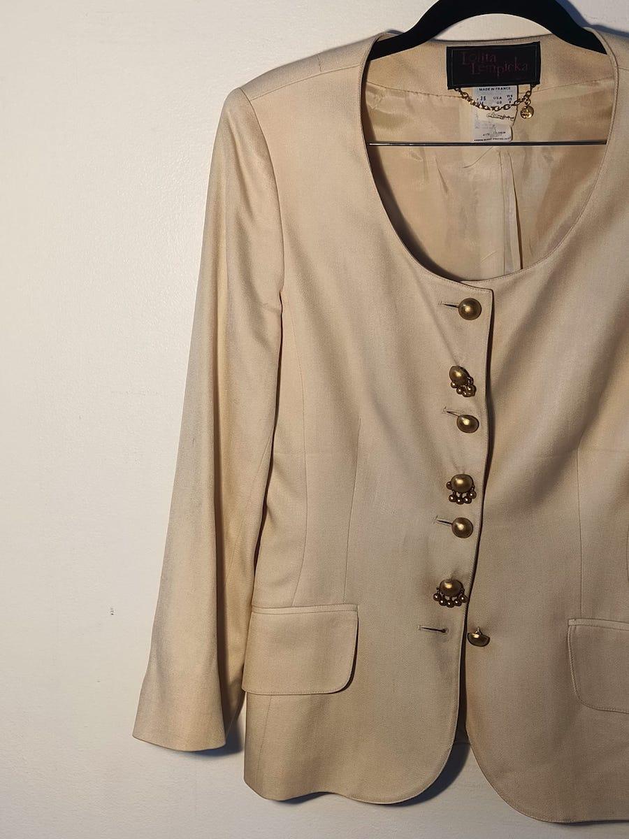 Lolita Lempicka Vintage-Blazer in Creme mit Goldknöpfen, Frankreich, 1990er Jahre im Zustand „Gut“ im Angebot in Milano, IT
