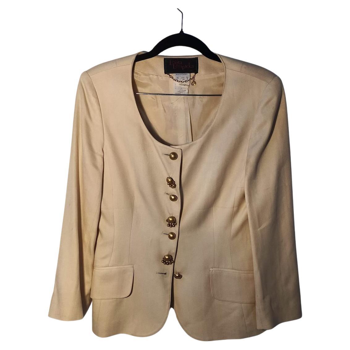 Lolita Lempicka Vintage-Blazer in Creme mit Goldknöpfen, Frankreich, 1990er Jahre im Angebot