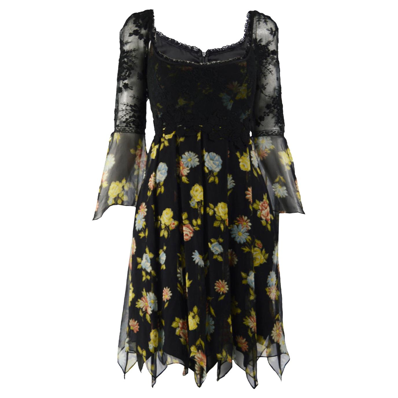 Lolita Lempicka Vintage Floral Lace & Silk Chiffon Dress For Sale