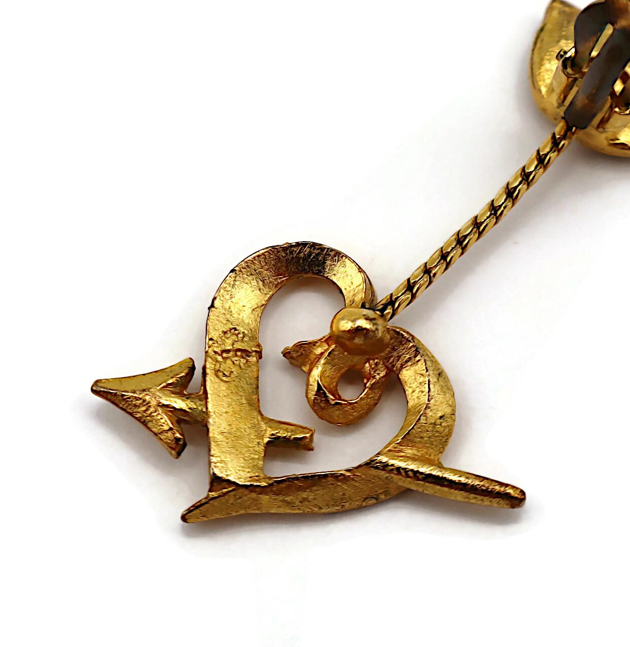 LOLITA LEMPICKA Vintage Gold Tone Pierced Heart Dangle Earrings For Sale 7