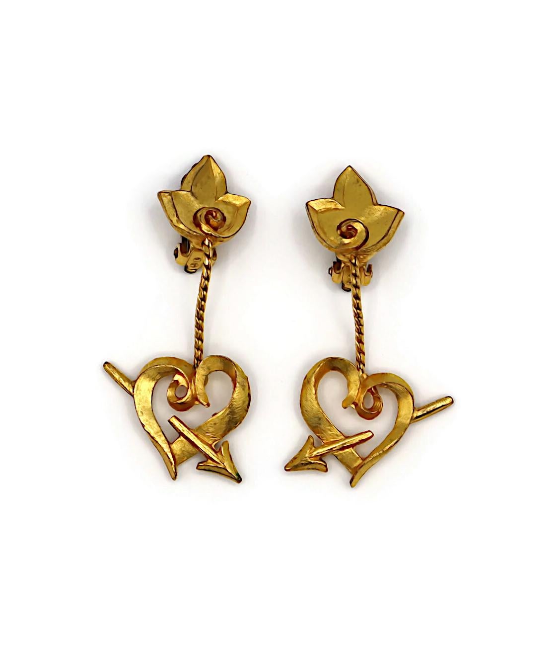 Women's LOLITA LEMPICKA Vintage Gold Tone Pierced Heart Dangle Earrings For Sale