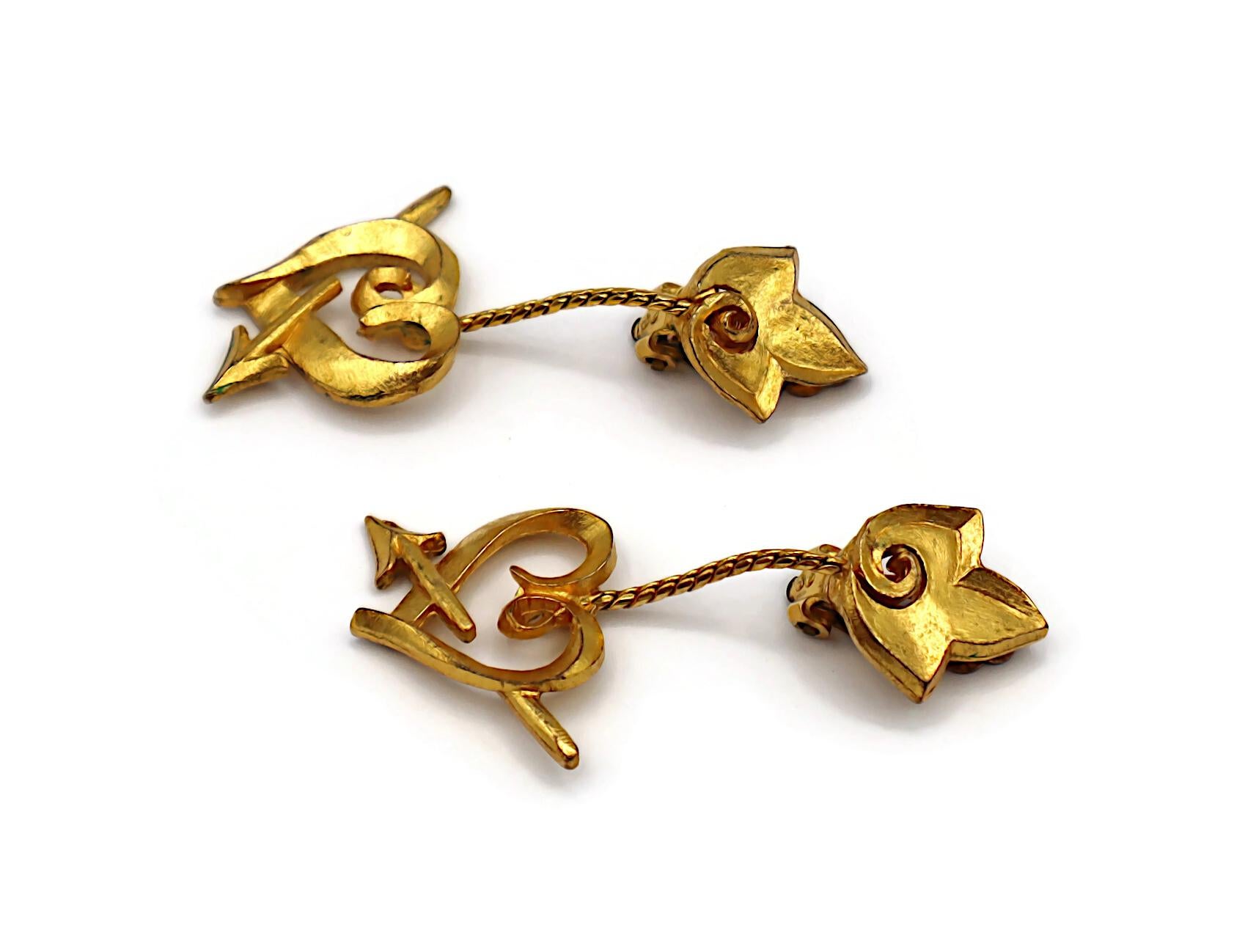 LOLITA LEMPICKA Vintage Gold Tone Pierced Heart Dangle Earrings For Sale 1