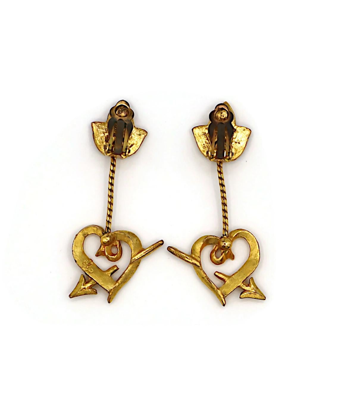 LOLITA LEMPICKA Vintage Gold Tone Pierced Heart Dangle Earrings For Sale 2
