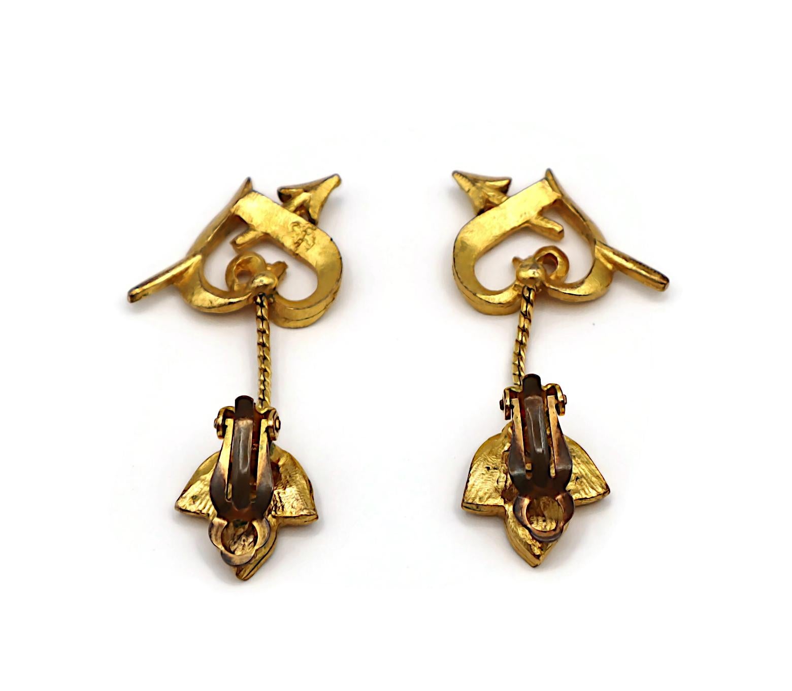 LOLITA LEMPICKA Vintage Gold Tone Pierced Heart Dangle Earrings For Sale 3