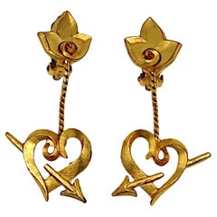 LOLITA LEMPICKA Vintage Goldfarbene durchbrochene Herz-Ohrringe