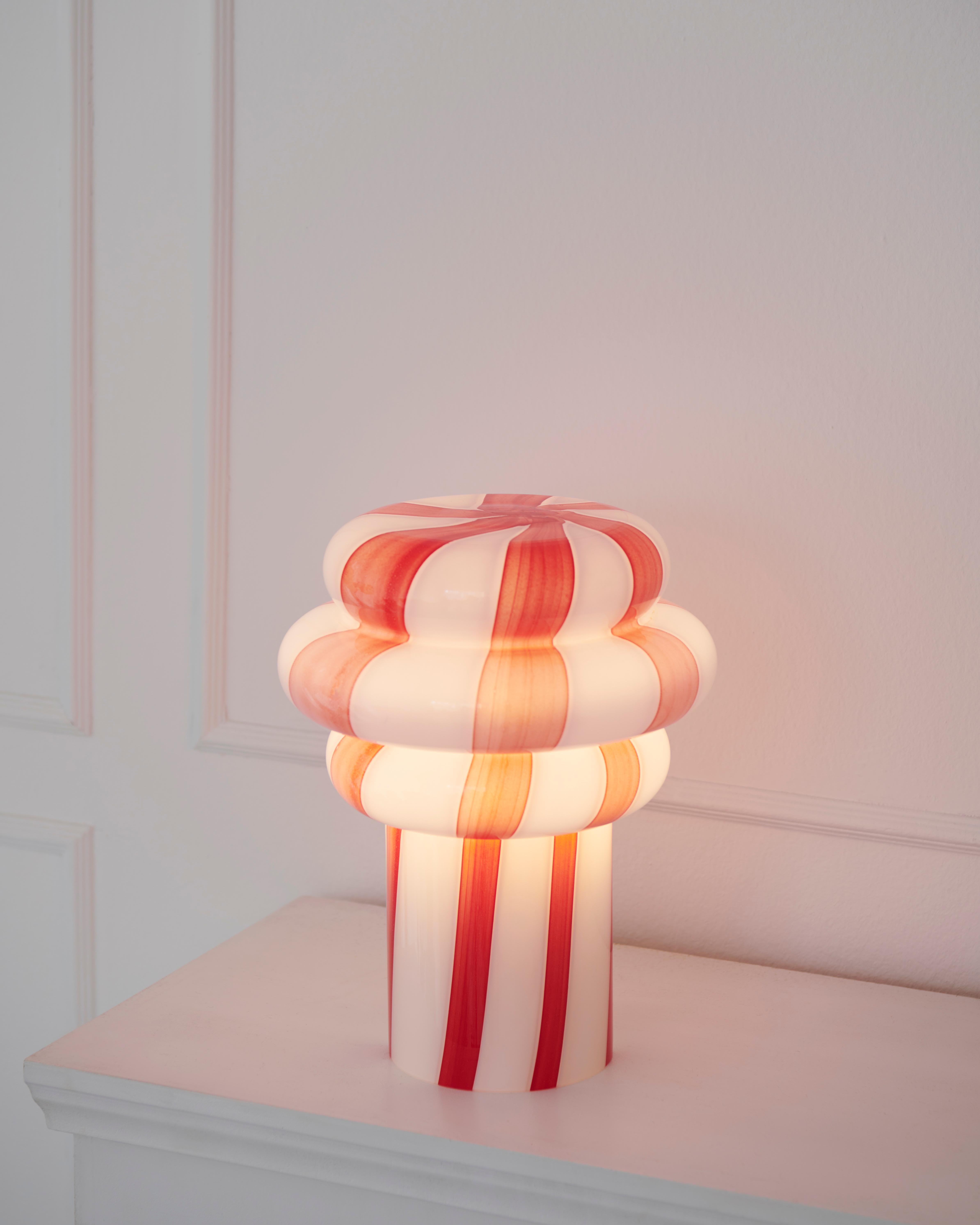 Lolli Table Lamp in Striped Hand Blown Glass by Studio Monsoleil For Sale 3