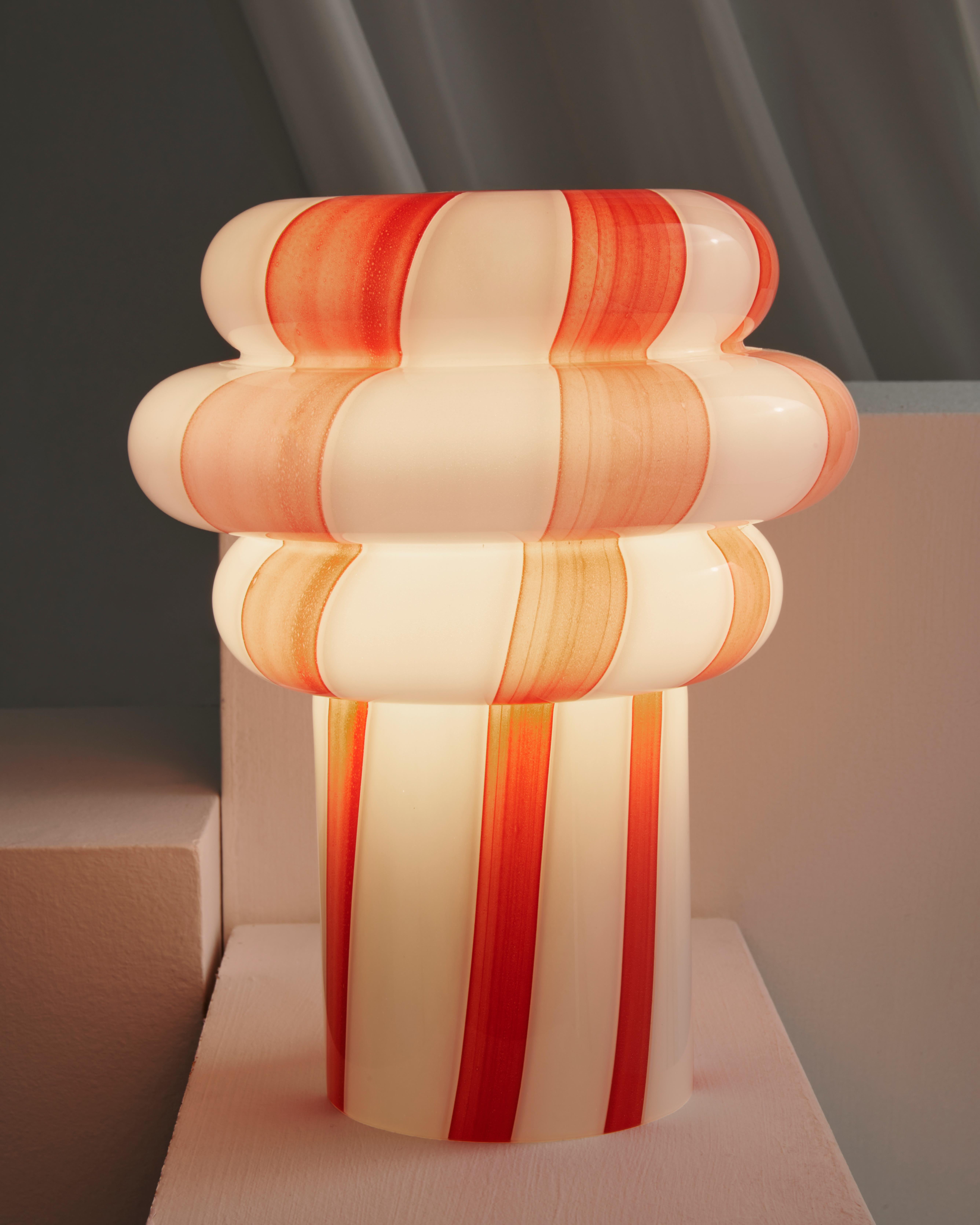 Lolli Table Lamp in Striped Hand Blown Glass by Studio Monsoleil In New Condition For Sale In Geneve, CH
