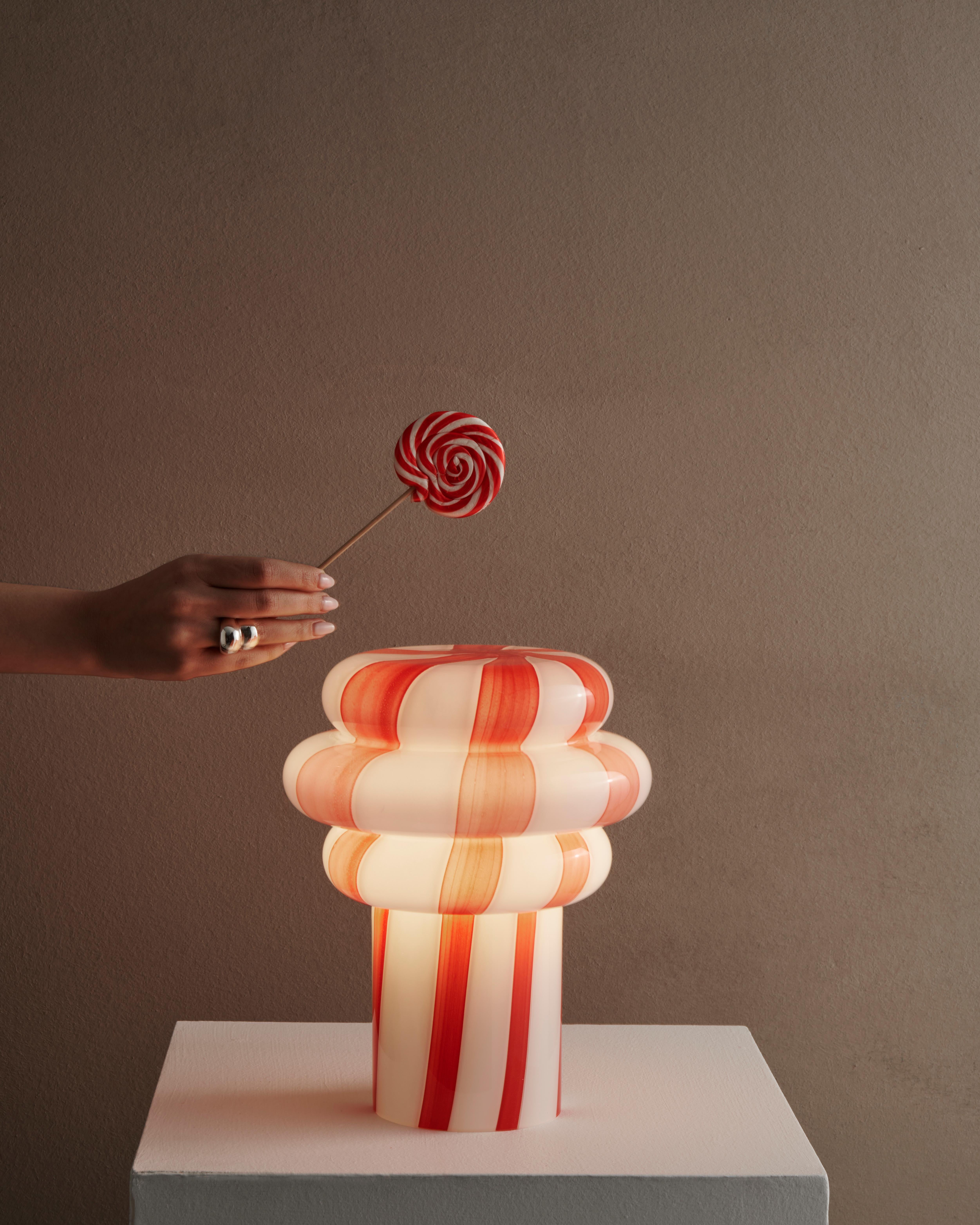 Contemporary Lolli Table Lamp in Striped Hand Blown Glass by Studio Monsoleil For Sale