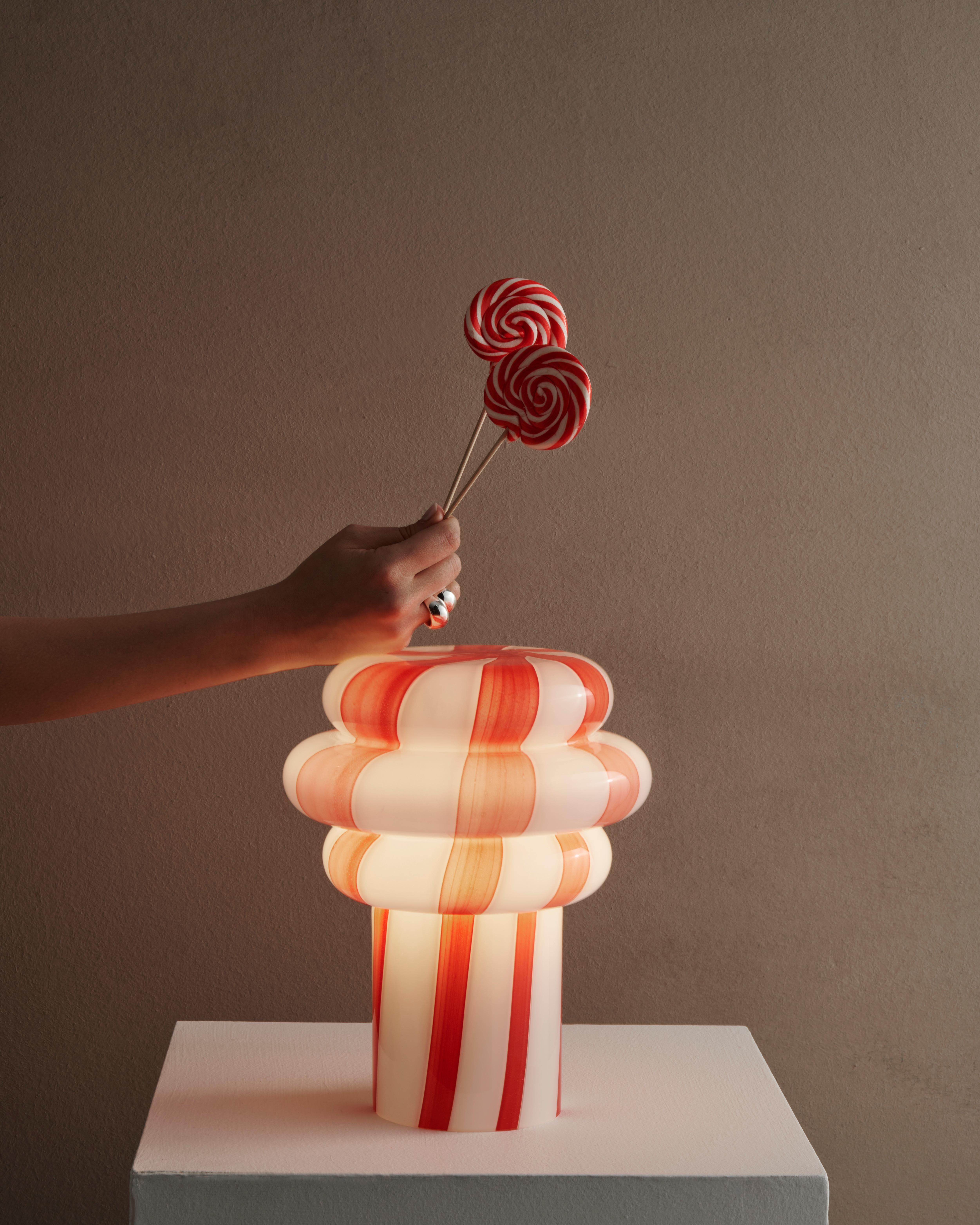 Lolli Table Lamp in Striped Hand Blown Glass by Studio Monsoleil For Sale 1