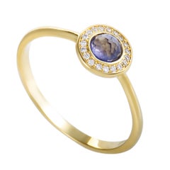 Lollipop 18 Karat Yellow Gold Diamond and Iolite Mini Round Ring